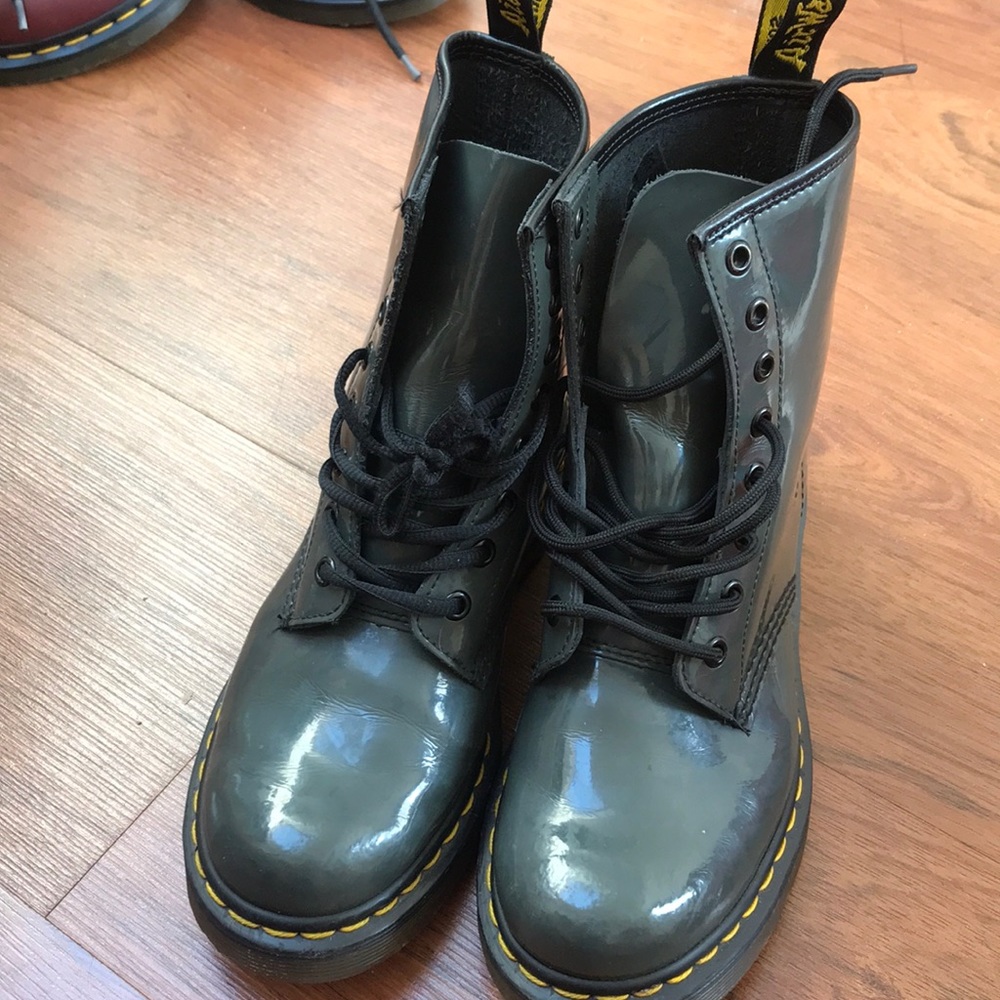 Grey patent leather dr martens